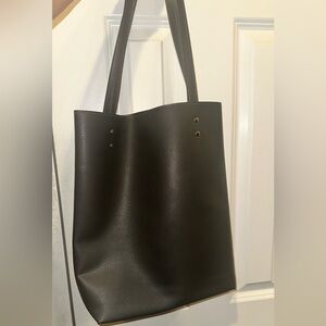 Gray leather tote